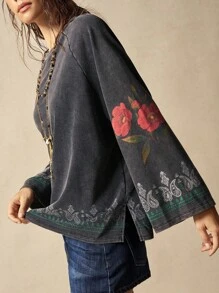 Bohemela Áo nỉ dệt kim cổ tròn màu trơn phong cách retro thường ngày dành cho nữ vào mùa thu/đông - màu đen - Xem 1