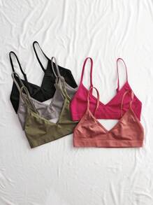 Ocili 5pcs Stretchy Backless Plain Compression Bralettes In Vibrant Multicolor Perfect For Everyday Comfort Seamless Bralette Thin Strap Bra