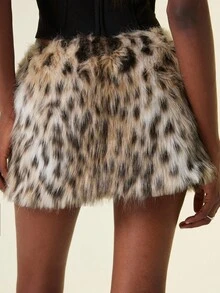 GENKIRA Faux Fur Leopard Print Chic European & American Style Sexy Punk Mix-Match Mini Low-Waist Skirt For Women - Multicolor - View 2