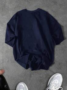 Sport MetroGents 男式翼印花圆领短袖休闲健身运动T恤 - 藏蓝色 - 查看 2