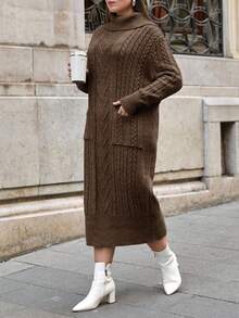 EURMUSE PLUS SIZE SPEACIAL DESIGN SWEATER DRESS - Coffee Brown - View 5