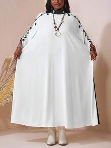 SHEIN CURVE+ Plus Size High Neck Applique Dress For Women/Autumn /Winter