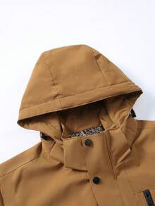 Manfinity Homme 男士拉链连帽休闲宽松冬季户外风衣夹克，秋季 - 卡其色 - 查看 4