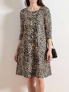 SHEIN LUNE Women's Casual & Commuter All-Over Print Dress, Spring/Autumn - Multicolor - View 1