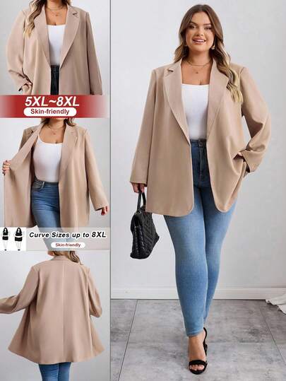 SHEIN CURVE+ Curve Plus Size/Roupas de Outono/Roupas Femininas de Outono/Roupas de Inverno para Mulheres/Roupas de Inverno Plus Size Feminino Gola Redonda Casaco Frente Aberta, Jaqueta Elegante Plus Size Blazer Feminino 8xl Roupas Femininas Curve Roupas de Outono Roupas de Outono para Mulheres, Inverno, CURVE PLUS