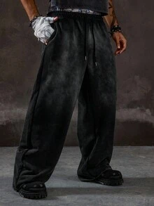 ROMWE MEN Grunge Punk Pantalones sueltos casuales con cordón y bordado para hombres, para el otoño - Multicolor - Ver 5