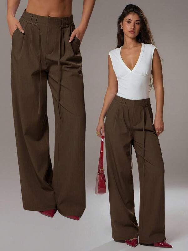 Avantive Pantaloni larghi da donna marroni, pantaloni larghi da donna marroni eleganti e alla moda, pantaloni marroni a vita alta, pantaloni marroni a gamba larga, adatti per la primavera, l'estate e l'autunno