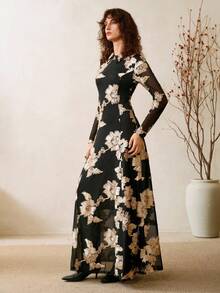 Arave Women's Casual Floral Print Dress, Autumn Fall Cloth For Women - Black - View 6