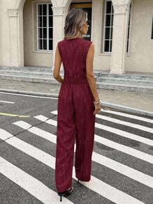 SHEIN Frenchy 2 件套女士纯色 V 领无袖背心套装，夏季时尚 - 酒紅色 - 查看 6