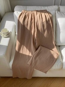 Comfortcana 女秋季针织100%纯棉泡泡格长裤，适合秋冬，秋冬女装，秋冬裤子搭配，秋冬百搭百搭，秋冬新款长裤 - 彩色 - 查看 2