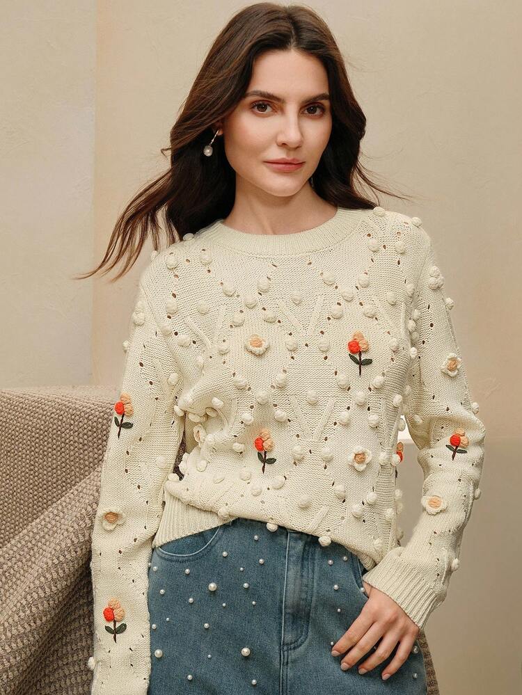 Autumn/Winter Knitted Pullover Sweater, Sweet & Youthful Oversized Design With 3D Fruit Pattern, Fashionable & Comfortable
