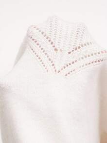 Franclia Women's Autumn Dropped Shoulder Long Sleeve Crochet Hollow Out Stand Collar Sweater - White - View 7