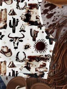 SHEIN EZwear Casual Minimalist Cactus Graphic Round Neck Tight Fit Women Tank Top, Suitable For Summer Chic - Multicolor - View 6