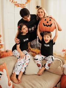 Bộ đồ ngủ nam tay ngắn in hình ma và quần dài, Halloween - Nhiều màu - Xem 5