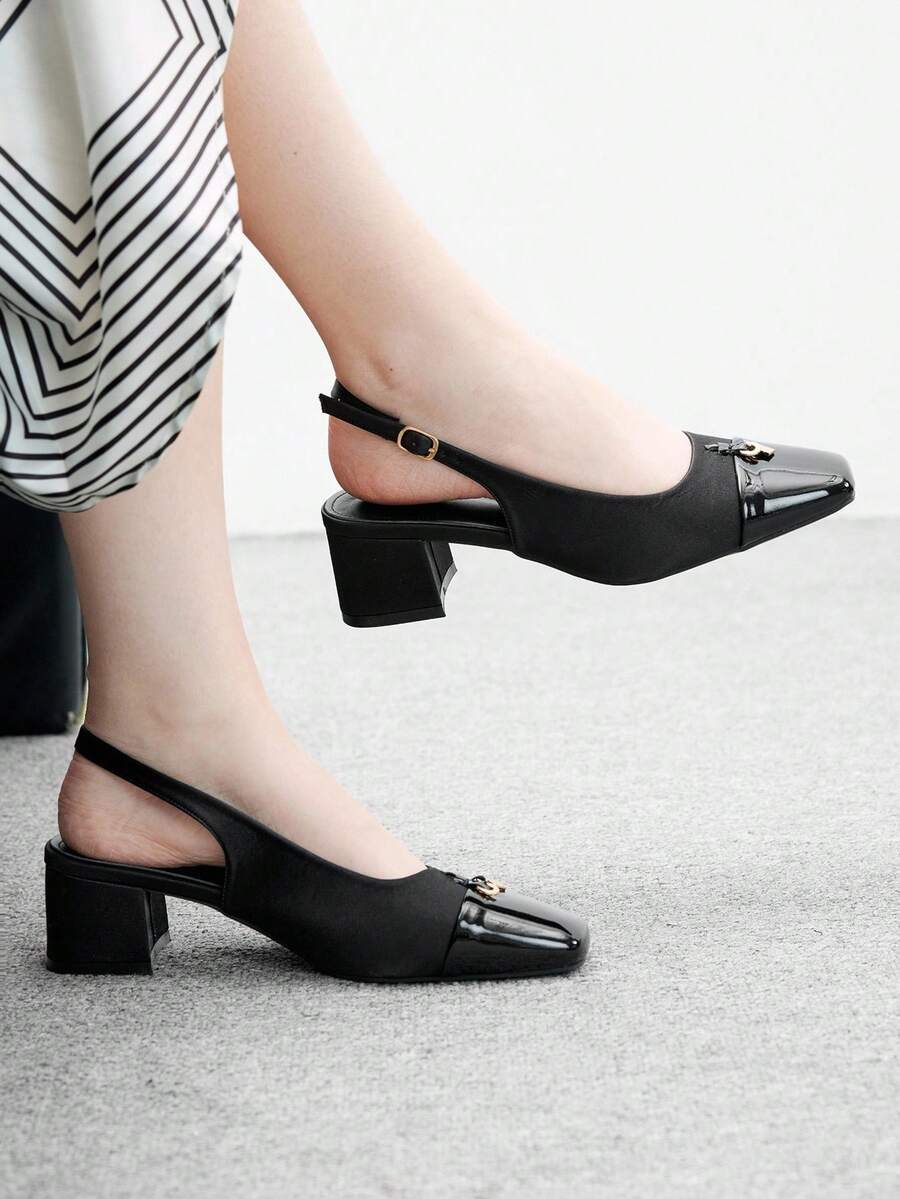 CUCCOO BIZCHIC 女士经典低跟露跟平底鞋,黑色 - 黑色 - 查看 1