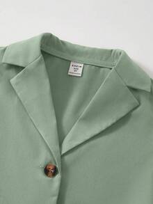 SHEIN 女大童素色短款馬甲西裝外套&闊腿褲 - 綠色 - 查看 4