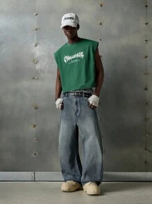 NEON BLANC Loose Men's Letter Graphic Batwing Sleeve T-Shirt, Streetwear - Dark Green - View 1