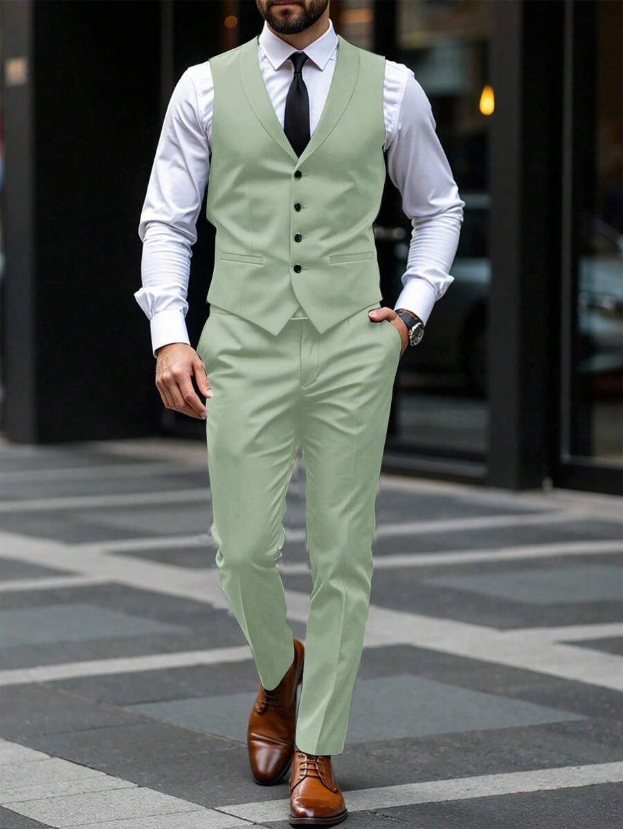 Bộ vest và quần âu không tay đơn hàng khuy đơn Manfinity Mode dành cho nam Bộ trang phục trang trọng dành cho nam Bộ trang phục sang trọng dành cho nam Bộ trang phục cưới dành cho nam Bộ trang phục trang trọng dành cho nam - màu xanh lá - Xem 1