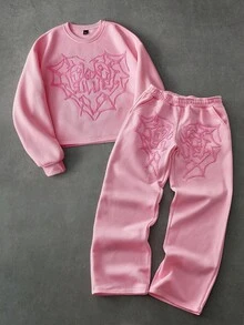 PAVTROS Men's Street-Style Popular INS Matching Pink Heart LOVE 3D Embroidery Sweatshirt & Pants Set, Outdoor Music Festival, Nightclub Bar, Boyfriend/Husband Gift, Anniversary Gift , Men 2 Pieces Set Pink , Men Sweat Suit Set , Pink Sweatpants Men , Fall Clothes - Pink - View 1