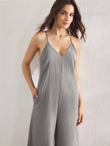 Ocili 休闲舒适连体裤，宽松阔腿款式，100%纯棉面料，舒适 - 灰色 - 查看 4