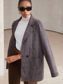 Aveloria Modichic Damen Loose Fit Mittellange Fischgrät Kontrast Manschette Regular Jacke, Herbst/Winter - Verschiedenfarbig - Übersicht 5