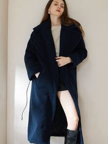 Aveloria Modichic New Autumn/Winter European & American Style Classic Lapel Belt Long Windbreaker Jacket, Fashionable & Versatile - Navy Blue - View 4