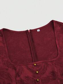 Fairmaia German Traditional Elegant Jacquard Collar Self-Tie Waist Flared Hem Dress For Women, Halloween - Burgundy - View 6