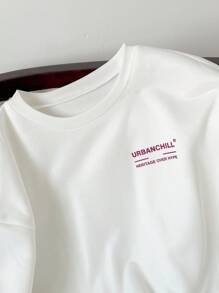 Manfinity VCAY Men's Casual Loose Pullover Sweatshirt With Cursive English Alphabet Design, Fall, Winter, Couple Things - White - View 3