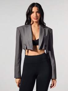 Fluxe 秋冬女士时尚炭灰色短款常规肩部西装外套 - 深灰色 - 查看 2