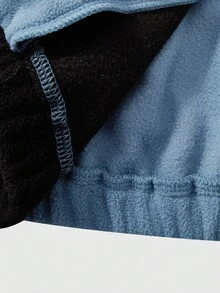 SHEIN Explorewe Chaqueta de otoño/invierno para niños, chaqueta de una sola pieza de estilo de moda con parches de piel sintética de manga larga, diseño de contraste de color que muestra un estilo personalizado, con cuello alto y cremallera. Diseño de cuello alto con cremallera, parches de color azul, blanco y negro de felpa sherpa que resalta la mirada, adecuado para usar en la calle, el campus y en exteriores de otoño/invierno para niños. - Azul - Ver 8