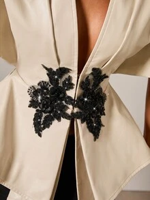 COSMINA Women's Elegant Waist Cinched PU Applique Blouse Kimonos For Woman - Apricot - View 6