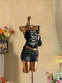 Attitoon Women's Casual Drawstring Tie-Front Cropped Tube Top - Multicolor - View 6