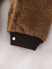 SHEIN Baby Boy Casual Colorblock Half-Button Fleece Jumpsuit, Winter Fall - Khaki - View 6