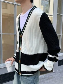 Claim Dot 男士休闲拼色拼布开衫，春秋 - 彩色 - 查看 5