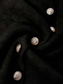 Elenzga Plus Size Casual Solid Color Gold Button Long Sleeve Cardigan Fall Winter Cloth For Women Autumn - Black - View 7