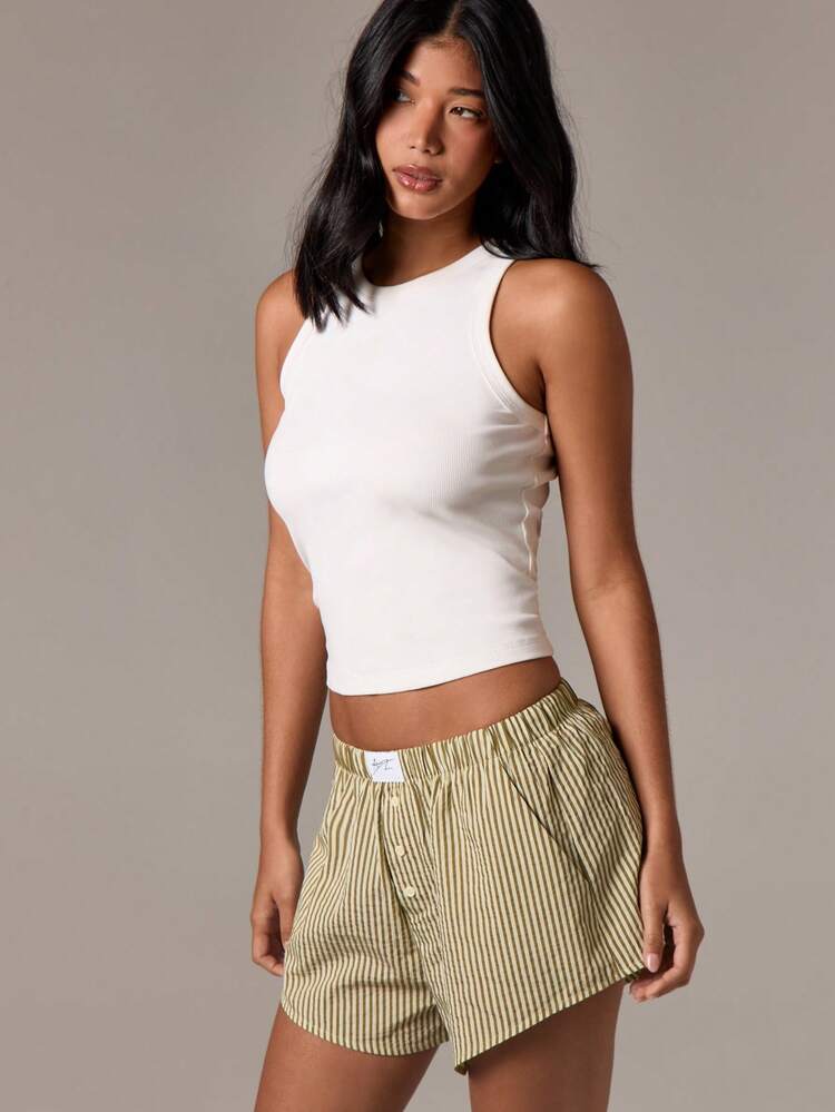 Striped Cotton Boxer Shorts With Button Fly