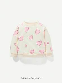 Cozy Pixies Baby Girl Heart Pattern Casual Round Neck Sweatshirt,In Fall/Winter