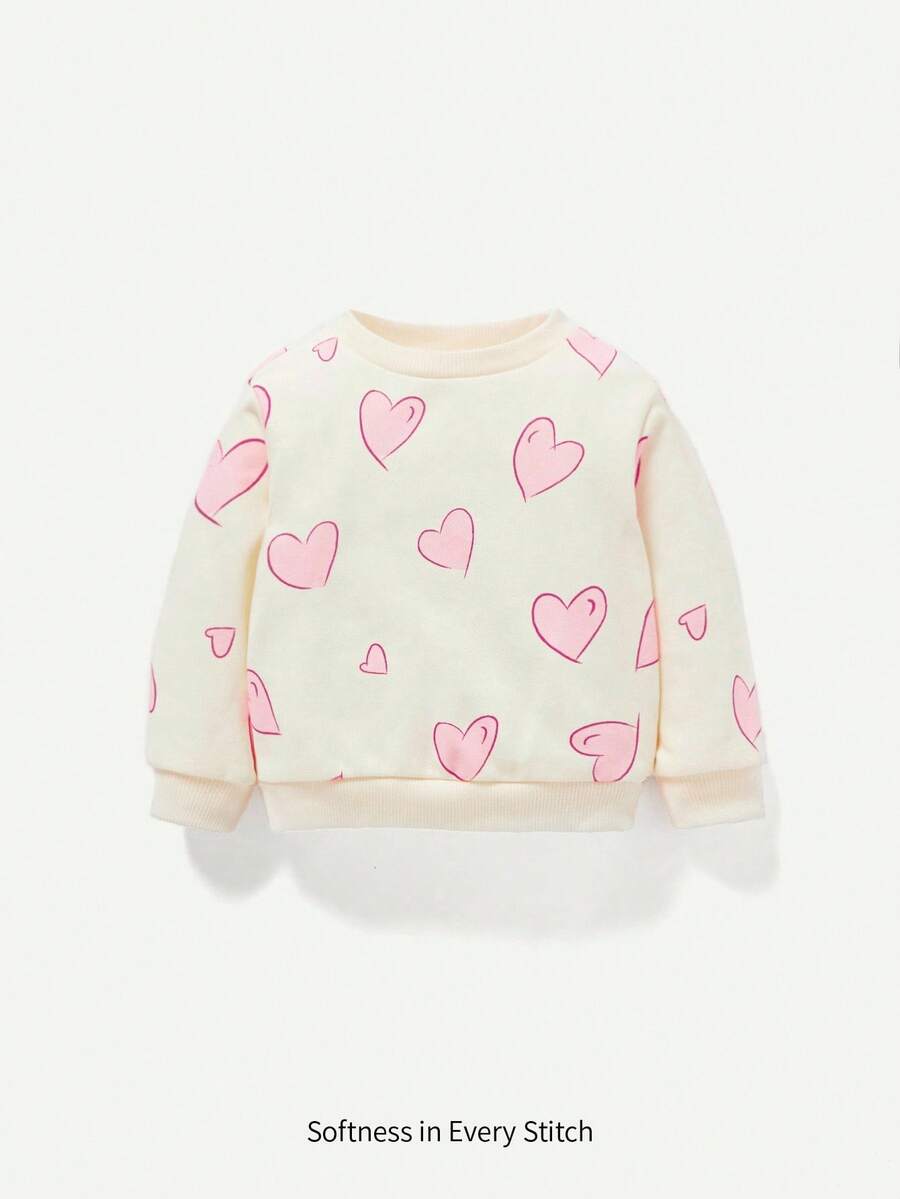 Cozy Pixies Baby Girl Heart Pattern Casual Round Neck Sweatshirt,In Fall/Winter