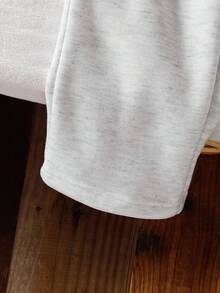 SHEIN Genkimix Kids 2 件年轻女孩针织运动衫，单面羊毛半拉链套头衫，休闲经典百搭浅灰色服装 - 淺灰色 - 查看 6