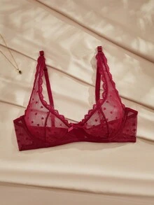 Charlaine Áo ngực ren mỏng gợi cảm màu trơn thời trang dành cho nữ - Màu Đỏ Sâu - Xem 2