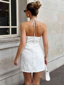 Glamine Charm Colorful V-Neck Sequin Mini Dress, Tie-Up Spaghetti Strap Patchwork Beaded Backless Camisole Sexy Party Dress For Summer Beach Vacation - White - View 3