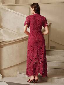 Savoree Lace Trim Fitted Mini Dress For Women Burgundy Maxi Women Outfit - View 2