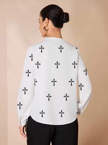 Shutterstock Glamance Blusa de manga larga para mujer, adecuada para la iglesia, el uso en la oficina, blusa cruzada de otoño, blusa cristiana, blusas para mujer con estampado de cruz