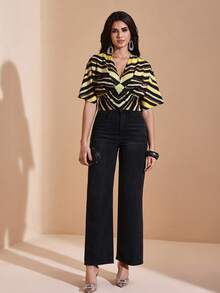 JIAN LASALA Striped Print V-Neck Batwing Sleeve Ruched Waist Women Top Autumn Casual Wear Fall For Women Going Out Party Top New Year Wedding Guest Luxury - Multicolor - View 5