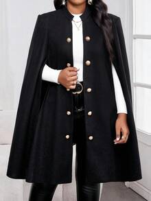 SHEIN Lady Ropa de otoño talla grande para mujeres, capa profesional de negocios, chal, abrigo gris, chaqueta de otoño e invierno para salir, blusa negra, ropa de maestra, atuendos de otoño para mujeres, atuendos de otoño, vestido marrón de invierno para mujeres, abrigo de invierno para mujeres, disfraces de Halloween talla S, abrigo negro, capa abrigo para mujeres - Negro - Ver 3