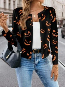 SHEIN Clasi Áo khoác nhẹ in họa tiết toàn thân dành cho nữ, trang phục Halloween sang trọng dành cho nữ mùa thu - Nhiều màu - Xem 5
