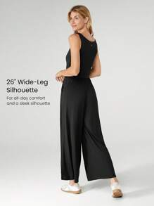 GLOWMODE Modal Out & About Jumpsuit Bodysuit Tanpa Lengan dengan Tali Bahu yang Dapat Diatur dan Kantong Samping, Cocok untuk Pakaian Kasual Sehari-hari, dengan Cup yang Dapat Dilepas - Hitam - View 4