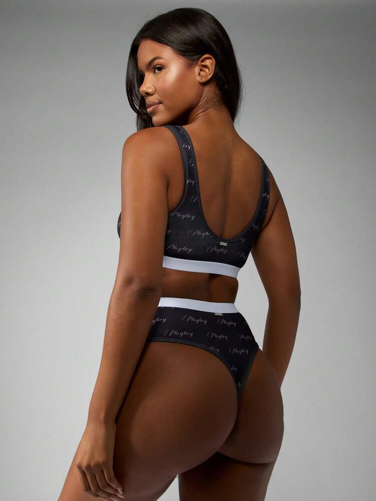 Missguided x Playboy Retro Style All Over Print Bralette With Elastic Band Scoop Neck Lingerie Classic Print Design Vintage Collection
