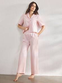 Ocili Leisure Women's Comfortable Cotton Striped Drawstring Long Pajama Pants, Loungewear, Fall - Pink - View 7