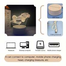 1PC 3D Race Car Night Light - Warm LED Ambient Lighting For Bedroom Nursery, Realistic Automotive Design With Cozy Atmosphere - White - View 3